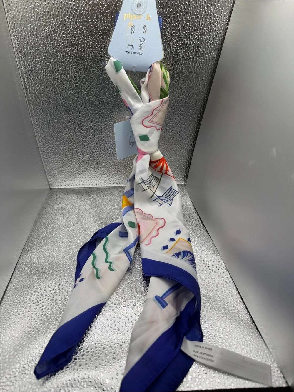 Piper + Scoot Silk Scarf with Bold Blue Border